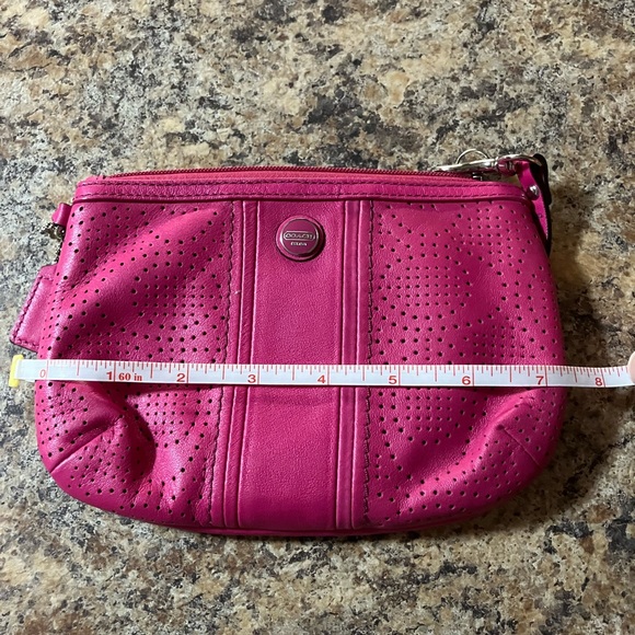 🌸 Coach Hot Pink Perforated Leather Wristlet - Picture 6 of 8